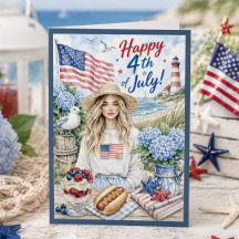 Watercolor Coastal Patriotic Happy 4th of July