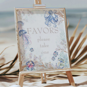 Watercolor Coastal Sea Life Baby Shower Favours Poster