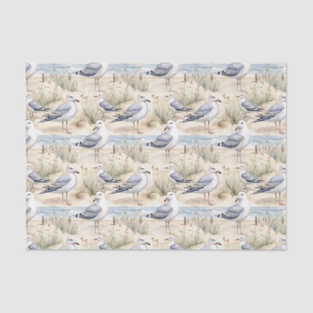 Watercolor Coastal Seagulls Tissue Paper (Front)