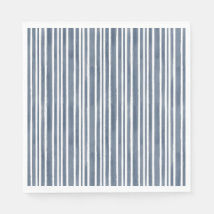 Watercolor Coastal Seascape Blue Striped Wedding  Napkin