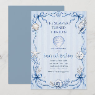 Watercolor Coastal Seashell Birthday Invitation
