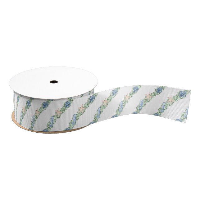 Watercolor Coastal Seaside Christmas Garland Grosgrain Ribbon (Spool)