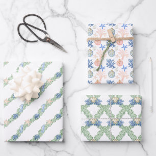 Watercolor Coastal Seaside Christmas Garland Wrapping Paper Sheet