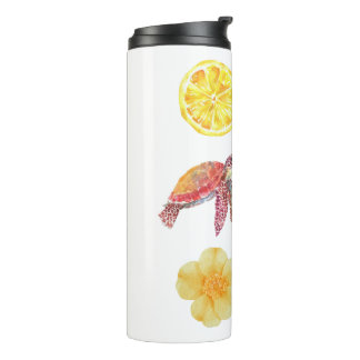 Watercolor Coastal Summer Sticker Set | Sea Turtle Thermal Tumbler
