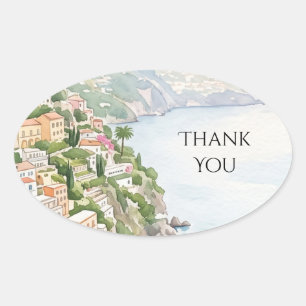 Watercolor Coastal Thank You Oval Sticker