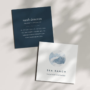 Watercolor Coastal Wave Logo Square Business Card