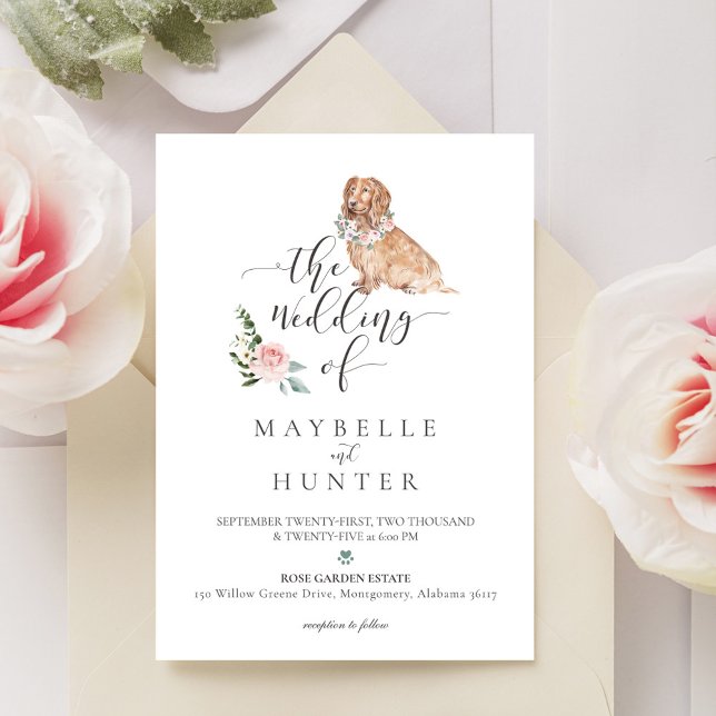 Watercolor Cocker Spaniel Dog & Floral Pink Rose Invitation (Creator Uploaded)