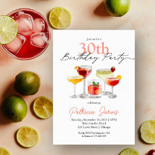 Watercolor Cocktail 30th Birthday Party Invitation