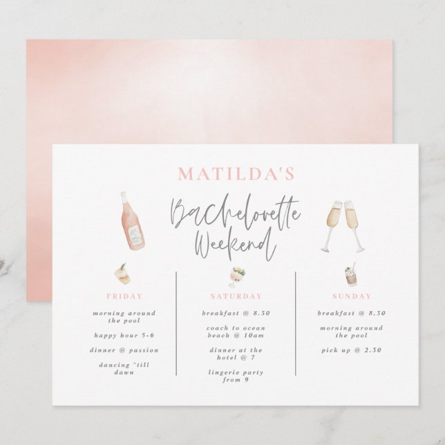 Watercolor cocktail bachelorette weekend 3 day (Front/Back)