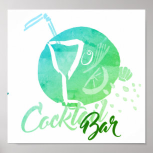 Watercolor Cocktail Bar Poster