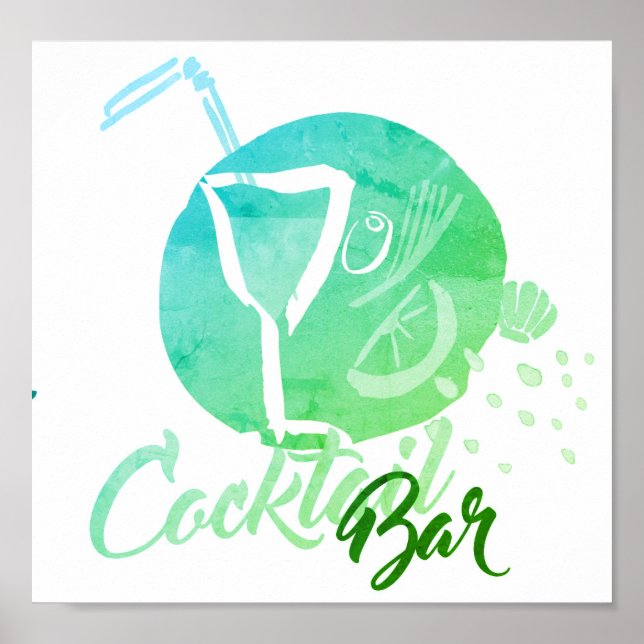 Watercolor Cocktail Bar Poster (Front)