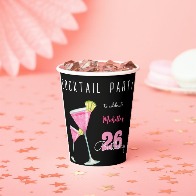Watercolor Cocktail birthday party black Paper Cups (Insitu)