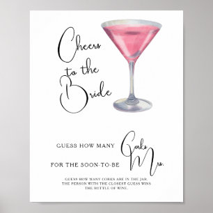 Watercolor Cocktail Bridal shower How Many Corks  Poster