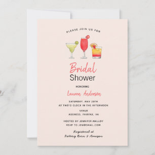 Watercolor cocktail bridal shower pink  announcement