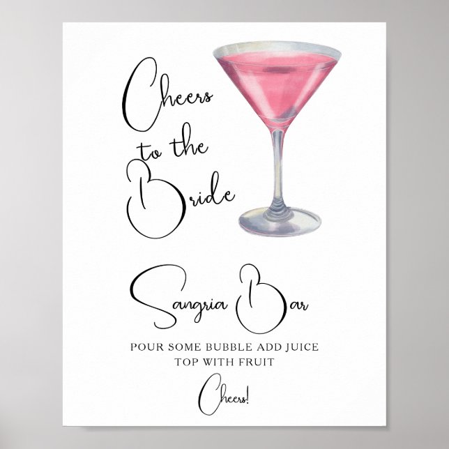 Watercolor Cocktail Bridal shower Sangria bar Poster (Front)