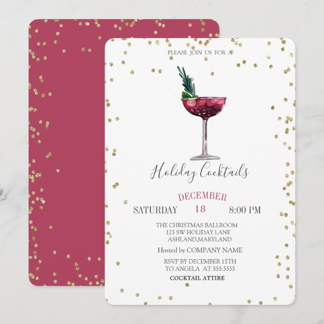  Watercolor Cocktail Diamonds Company Christmas  Invitation (Front/Back)