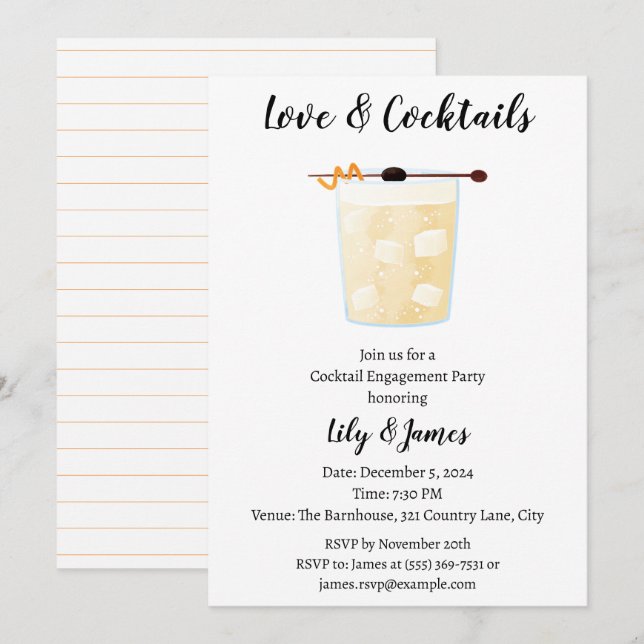 Watercolor Cocktail Engagement Party  Invitation (Front/Back)