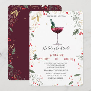 Watercolor Cocktail Holly Company Christmas  Invitation