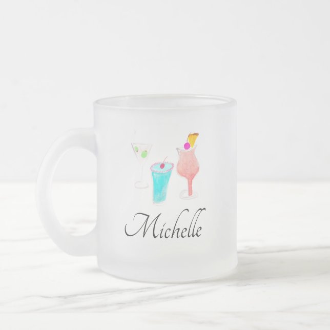 Watercolor Cocktail Margarita Pattern   Name Frosted Glass Coffee Mug (Left)