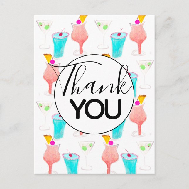 Watercolor Cocktail Margarita Pattern Thank You Postcard (Front)