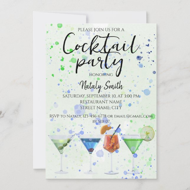 Watercolor cocktail party invitation (Front)