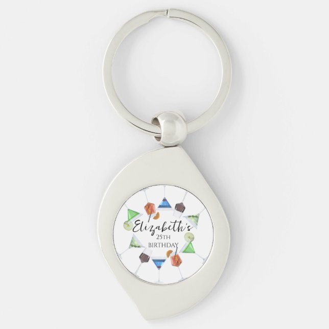 Watercolor cocktail party key ring (Front)