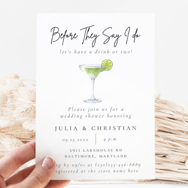Watercolor Cocktail Party Margarita Wedding Shower Invitation (Creator Uploaded)