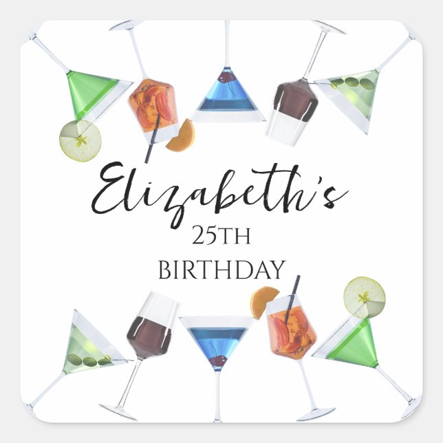 Watercolor cocktail party square sticker (Front)