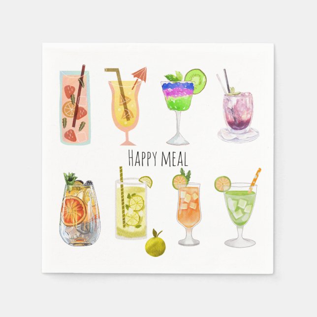 Watercolor cocktail Pretty party Celebration white Napkin (Front)