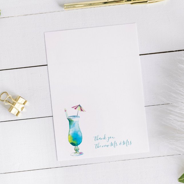 Watercolor Cocktail Thank You Stationery Cards (Creator Uploaded)