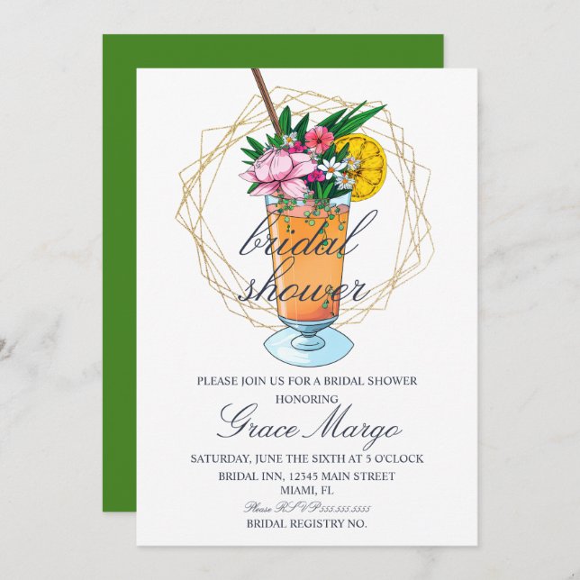 Watercolor Cocktail Tropical Bridal Shower Invitation (Front/Back)