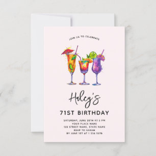 Watercolor Cocktails 71st Birthday Party Invitation
