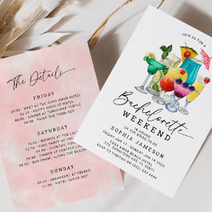 Watercolor Cocktails Bachelorette Weekend  Invitation