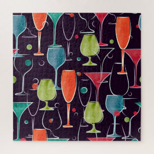 Watercolor cocktails, colourful vintage pattern. jigsaw puzzle