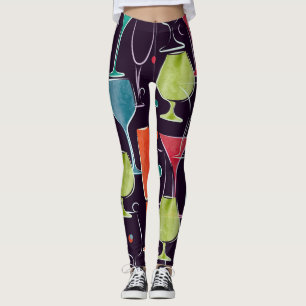 Watercolor cocktails, colourful vintage pattern. leggings