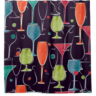 Watercolor cocktails, colourful vintage pattern. shower curtain