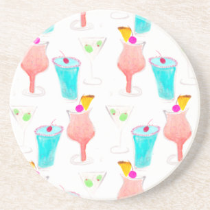 Watercolor Cocktails Drink Pattern Bar  Coaster