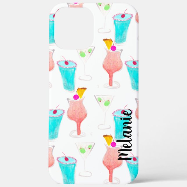 Watercolor Cocktails Drinks  Monogrammed  Case-Mate iPhone Case (Back)