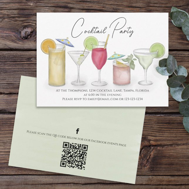 Watercolor Cocktails Drinks QR Code Social Media Invitation (Creator Uploaded)
