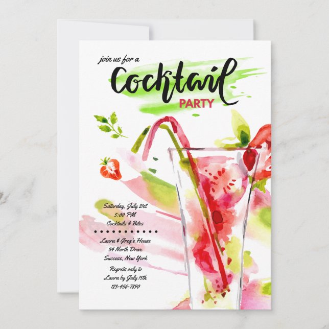 Watercolor Cocktails Invitation (Front)