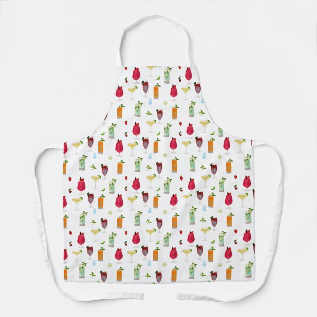 Watercolor Cocktails & Party Drinks Bartender Apron (Front)