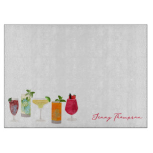 Watercolor Cocktails & Party Drinks Bartender Cutting Board