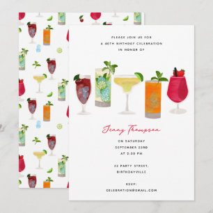 Watercolor Cocktails Party Drinks Birthday Party Invitation