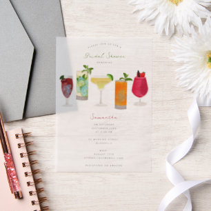 Watercolor Cocktails Party Drinks Bridal Shower Vellum Invitations