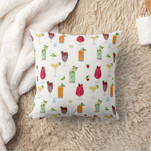 Watercolor Cocktails & Party Drinks Cushion