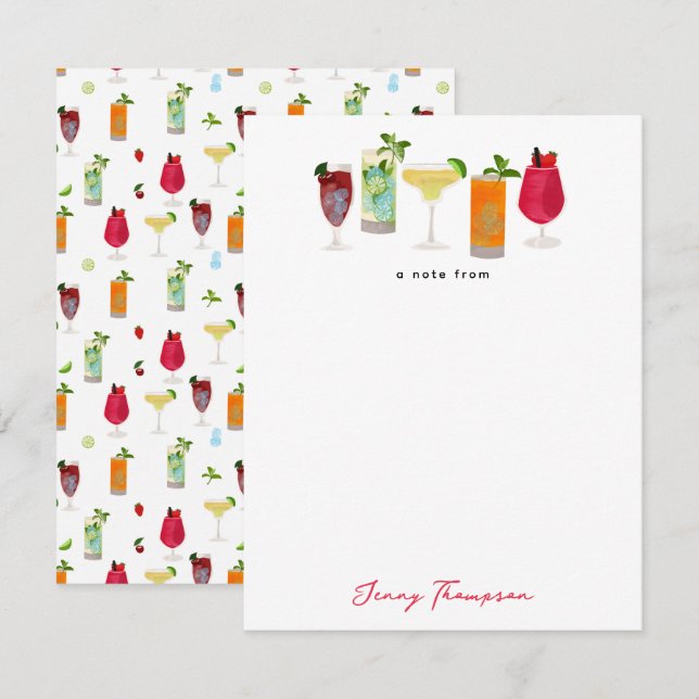 Watercolor Cocktails & Party Drinks Custom Card (Front/Back)