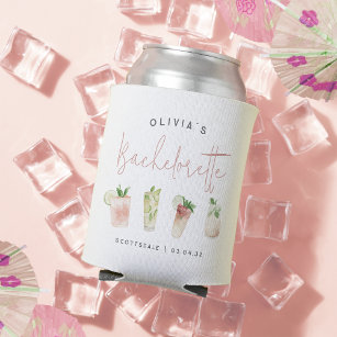 Watercolor Cocktails Personalized Bachelorette Can Cooler