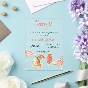 Watercolor Cocktails Striped Bridal Shower Acrylic Invitations