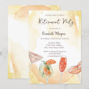 Watercolor Cocktails Yellow Retirement  Invitation
