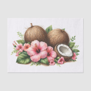 Watercolor Coconut Hibiscus Flower Decoupage Tissue Paper